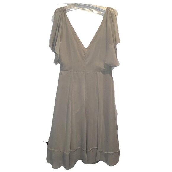 Jenny Yoo Collection Womens Taupe Flutter Sleeve Raw Hem Midi Dress Sz 12 - Picture 10 of 15